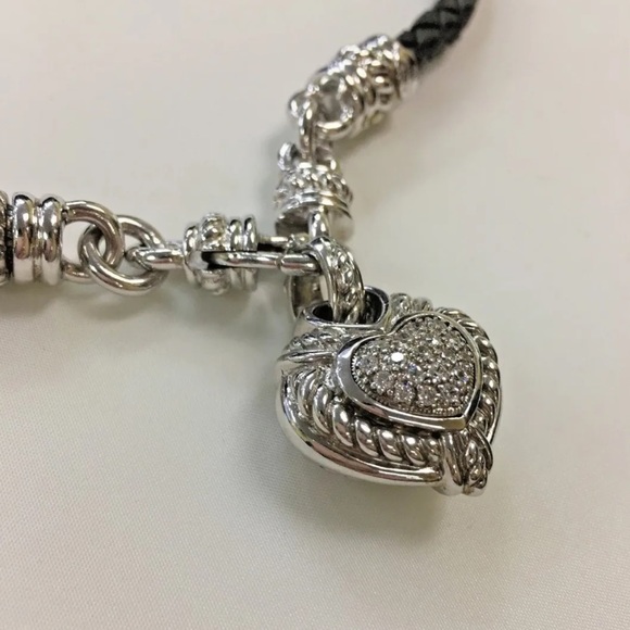 Judith Ripka braided leather and Sterling silver heart necklace new without tags - Picture 4 of 10